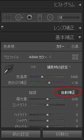 Lightroom自動補正